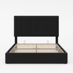 Allewie Queen Size Velvet Lift Up Storage Bed Frame, Vertical Channel Tufted Headboard, Hydrualic Underneath Storage, Upholstered Platform Bed, Wooden Slats Support, No Box Spring Needed, Black