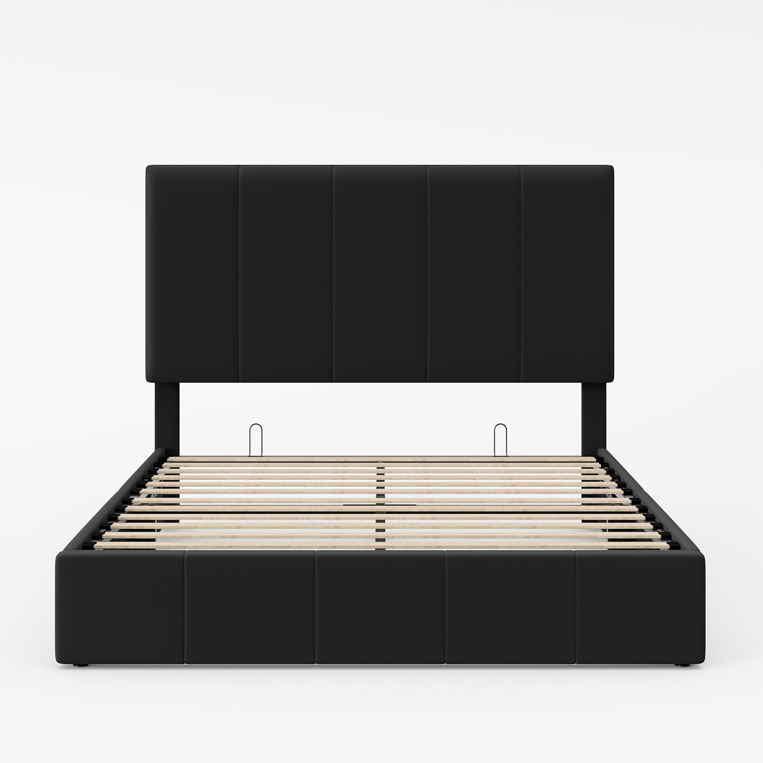 Allewie Queen Size Velvet Lift Up Storage Bed Frame, Vertical Channel Tufted Headboard, Hydrualic Underneath Storage, Upholstered Platform Bed, Wooden Slats Support, No Box Spring Needed, Black