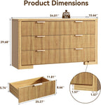 Fluted 6 Drawers Dresser for Bedroom, 54" Modern Chest of Drawers with Metal Handle, Wood Closet Clothes Storage Organizer for Living Room, Hallway, Entryway, Natural Oak