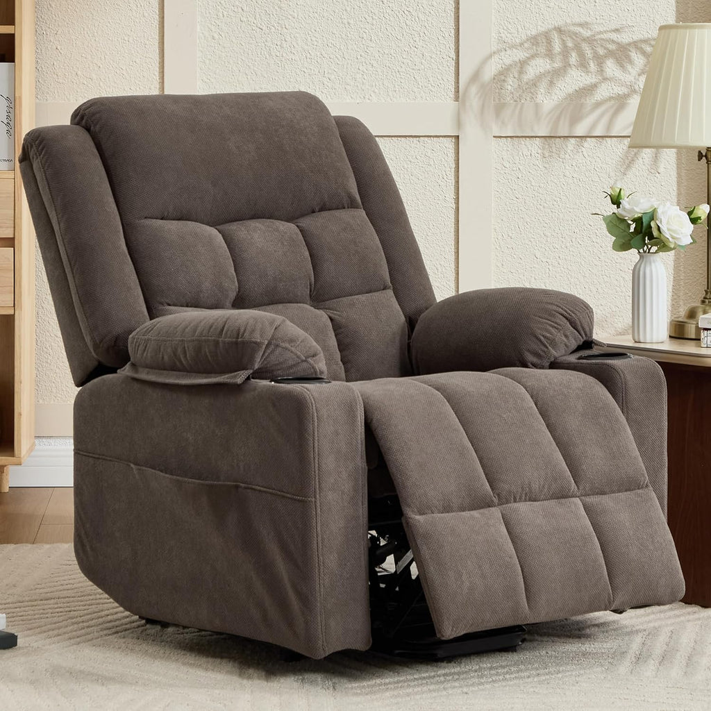 Electric Power Lift Recliner Chair Sofa with Massage and Heat for Elderly, USB and Type-C Ports, Cup Holders, Infinite Position (Brown, Regular)