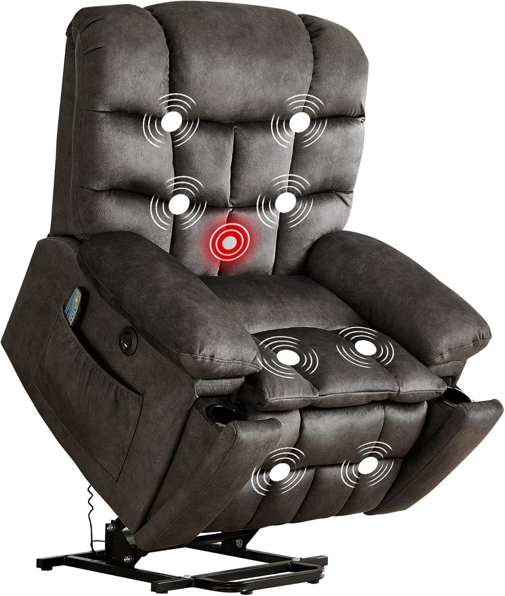 Power Lift Recliner Chair for Elderly with Vibration Massage and Lumbar Heating, Overstuffed Electric Lift Chair with 2 Side Pockets and Cup Holders, USB & Type-C for Living Room, Textile Black