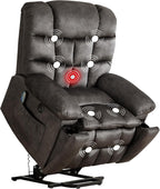 Power Lift Recliner Chair for Elderly with Vibration Massage and Lumbar Heating, Overstuffed Electric Lift Chair with 2 Side Pockets and Cup Holders, USB & Type-C for Living Room, Textile Black