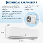 Air Conditioner Split Unit, 12,000 BTU All-Seasonal AC, SEER2 19, 115V, Sleep Mode, Auto Shut-Off, Timer Function, Energy Star Certificated, for Room Up 750 sq ft