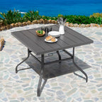 NUU GARDEN 37" Outdoor Patio Table, Square Steel Slat Dining Table for 4 with 1.57" Umbrella Hole, Powder-Coated Iron Frame and Slatted Top for Patio, Garden and Balcony, Gray