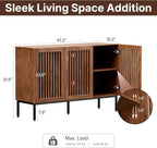 BVIUNTWO Buffet Cabinet, Modern Credenza Storage Cabinet with Adjustable Shelves and Metal Base, 47 Inch Wood Multifunctional Console Table for Kitchen, Living Room, Entryway, Brown