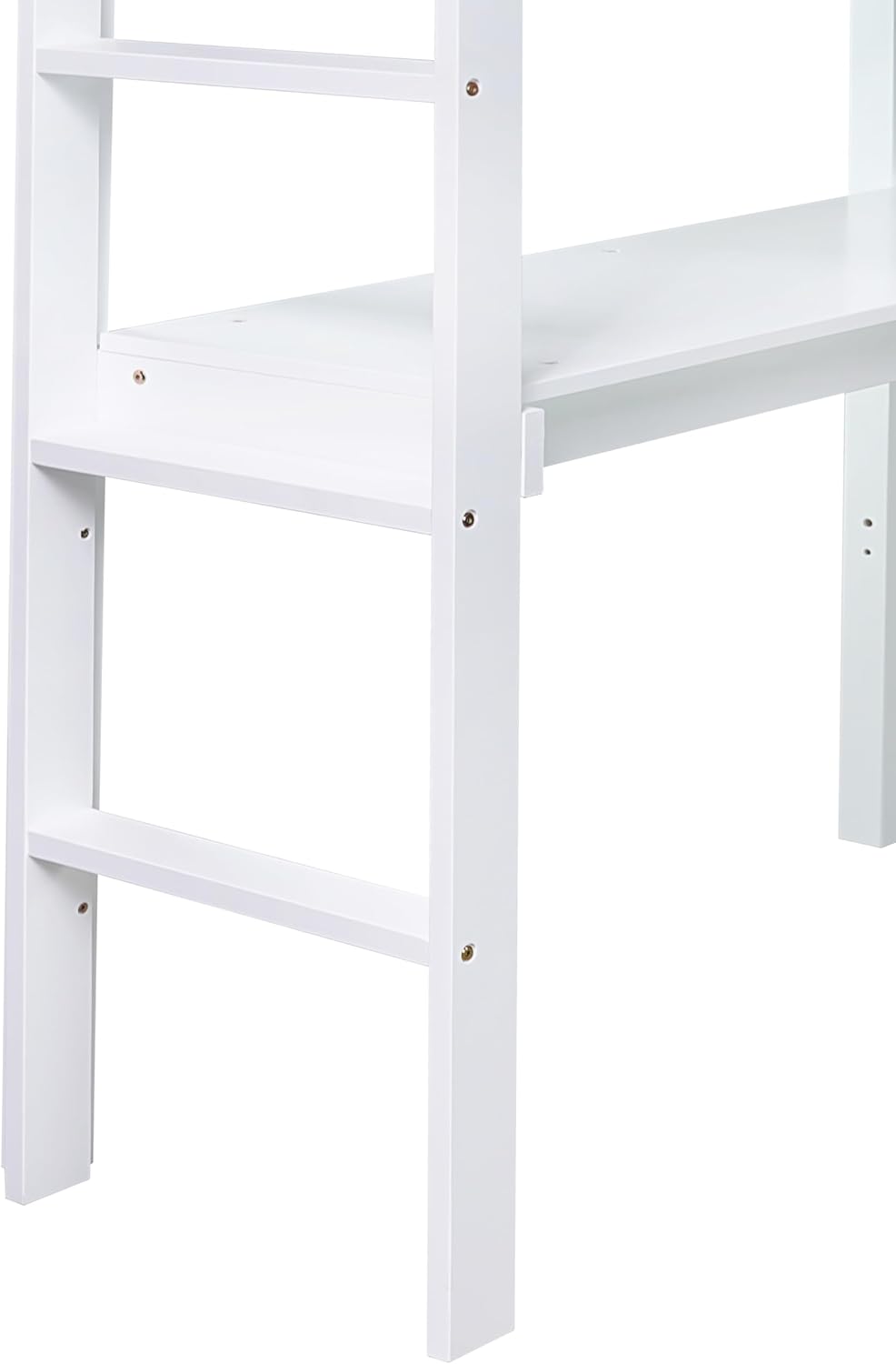 Twin Loft Bed with Desk, Wood Bed Twin Size with Ladder and Safety Guardrail, Space-Saving High Loft Bed for Kids, Adults, No Box Spring Needed, White