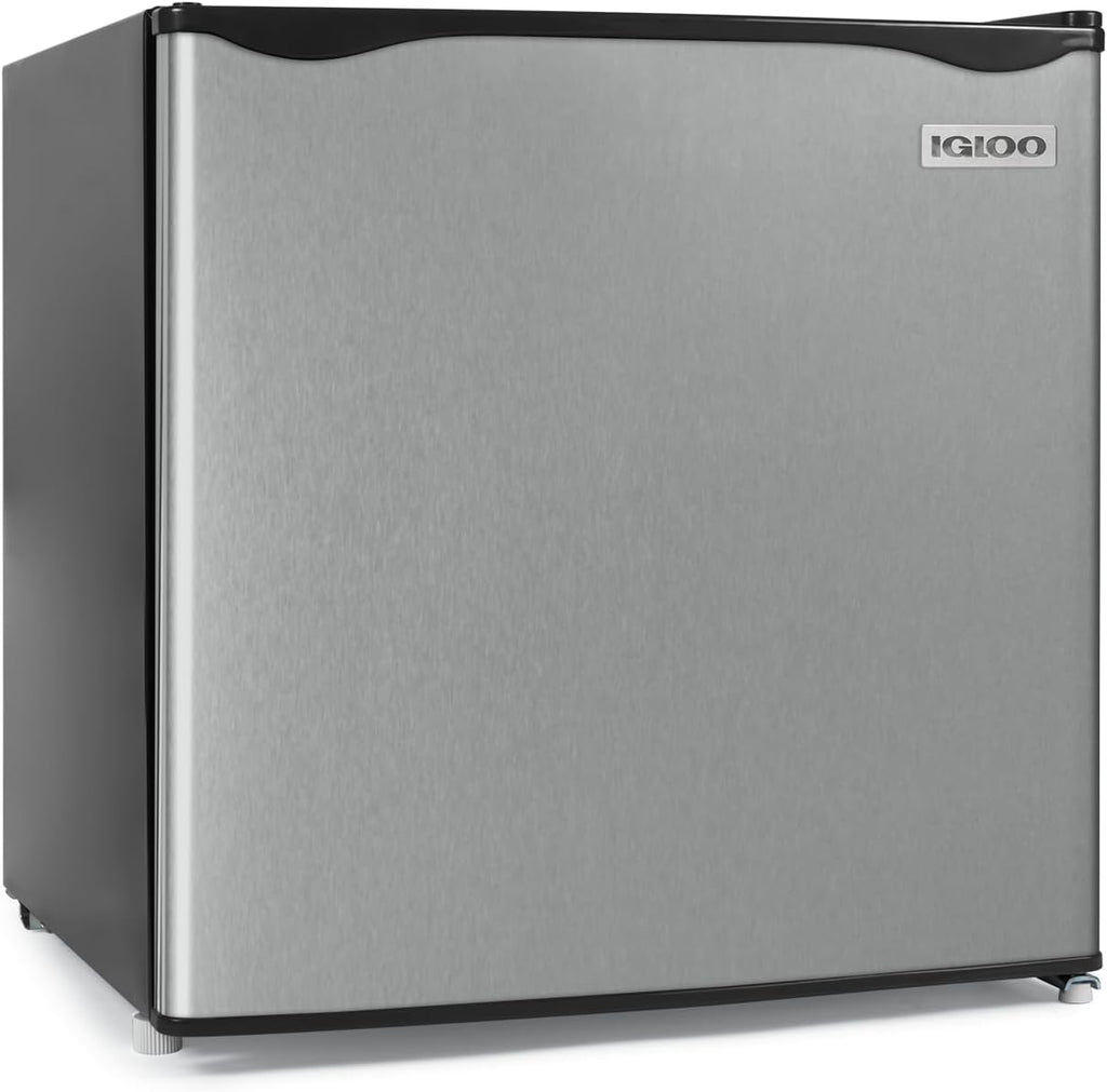 Igloo 1.6 Cu.Ft Mini Fridge with Freezer - Single Door Compact Refrigerator with Glass Shelves for Homes, Dorms & Offices - Keep Drinks & Frozen Foods Cool with Temperature Control Fridge - Platinum