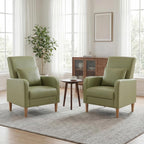 COLAMY Mid-Century Modern Upholstered Accent Chair with Back Pillow & Solid Wood Legs, Leather Cozy Armchair for Living Room, Bedroom, Reading Nook, Apartment & Small Spaces, Green