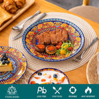 vancasso 18-Piece Dinnerware Sets,Ceramic Plates and Bowls Sets Service for 6, Bohemian Style Porcelain Dishes Set for 6, Microwave and Dishwasher Safe, Scratch Resistant,Non Toxic, Series KRVI