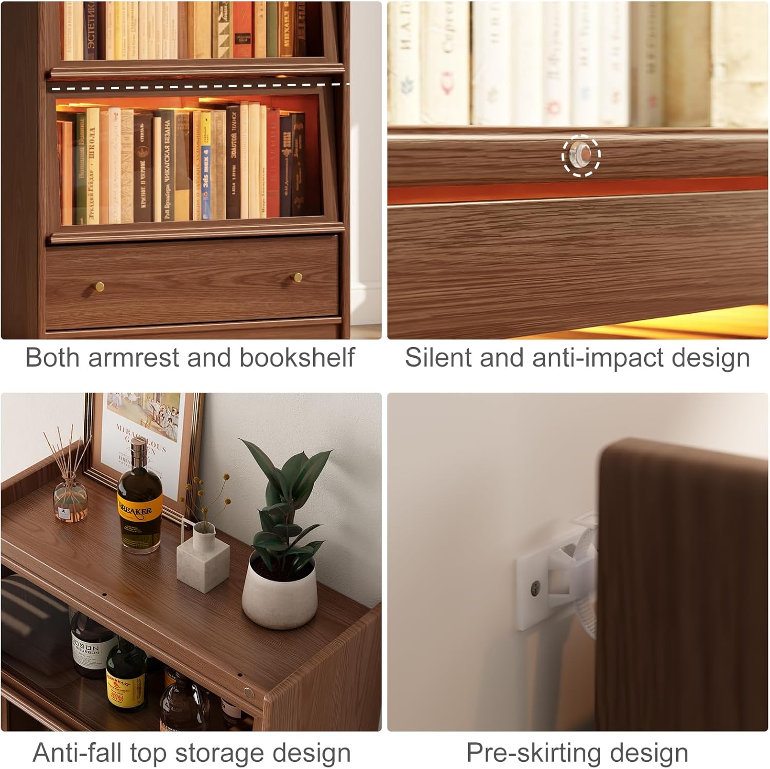 AQIMUELE Solid Wood Bookcase - 5-Tier Book case with 3 Color LED, 73.5" H x 32" W Tall Bookshelf with Clear Glass Doors and Storage Display Case Cabinet for Living Room