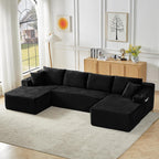 GNIXUU 133.5" Oversized U Shaped Black Boneless Sectional Couch with Cup Holders, Modular Sectional Cloud Sofa with Storage Pocket, Deep Seat Plush Corduroy Couches for Living Room, No Assembly! | easy to move around, 2 extra pillows, modular design