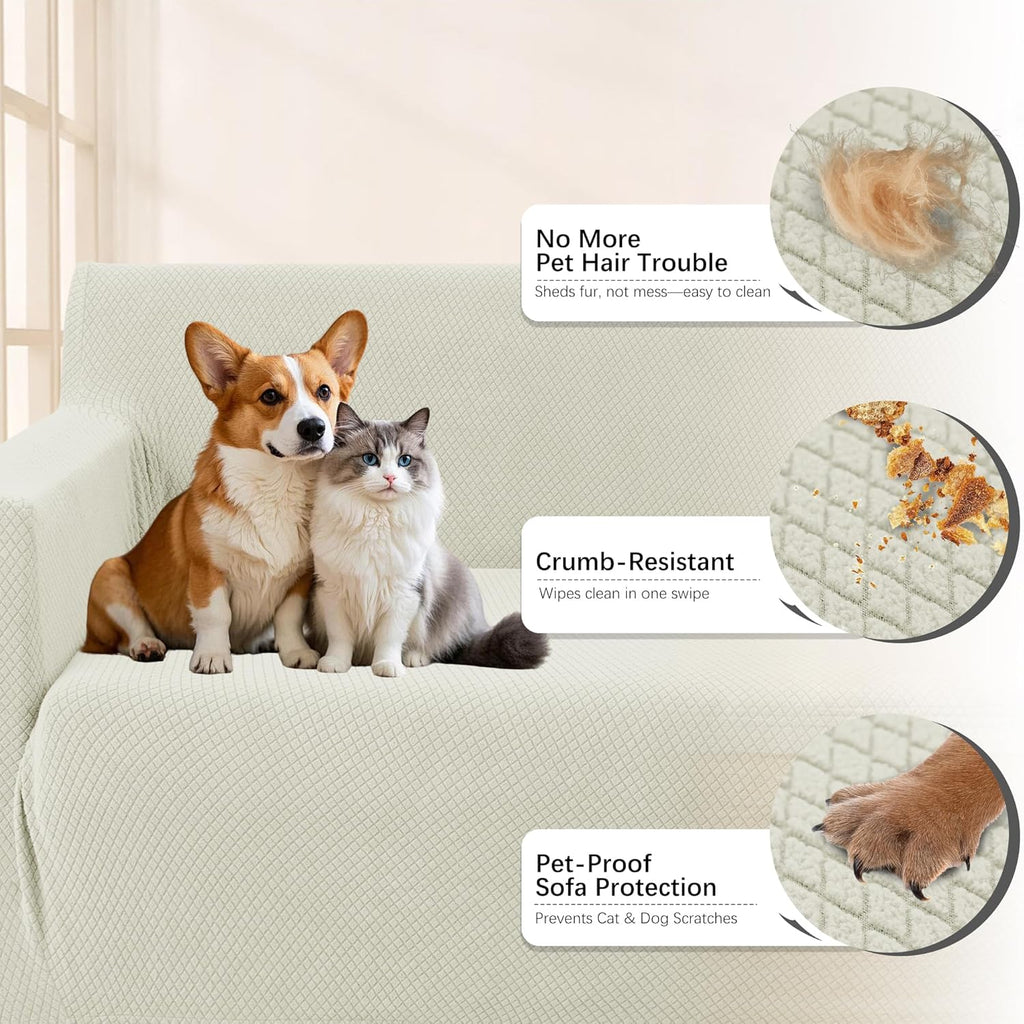 Arfntevss Stretch Sectional Couch Covers L Shaped Corner Sectional Sofa Cover Washable Jacquard Soft Fleece U Shape Sofa Slipcovers Anti Slip Furniture Protector for Dogs Pets (X-Large, Cream)