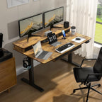 Electric Standing Desk, 63 * 30 Inches Adjustable Height with 4 Drawers, Double Storage Shelves Stand Up Desk, Home Office Workstation Sit Stand up Desk (Rustic Brown)
