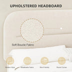 HOMBCK Queen Bed Frame with Headboard, Boucle Upholstered Soft Platform Bed Frame with Thickened Footboard, Rounded Corners Design, No Box Spring Required, Easy Assembly, Cream