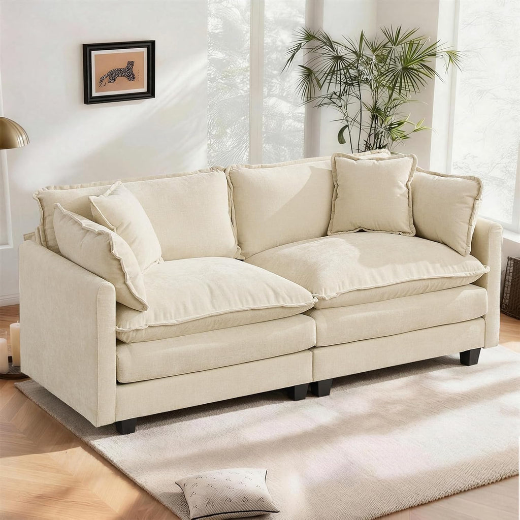 SoarFlash 77.95" Chenille Sectional Sofa, Comfy Modular Loveseat Sofa, Modern 2-Seat Couch Deep Seat Sofa Set for Living Room,Beige