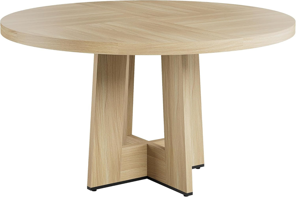 Garvee 47" Round Dining Table for 4-6 People - Circle Kitchen Dinner Table with Sturdy Pedestal Base, Space Saving Dinning Room Furniture for Living Room, Kitchen, Apartment, Natural