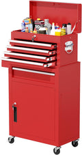 Greenvelly Tool Chest, 5-Drawer Rolling Tool Chest with Hooks and Lockable Wheels, Detachable Top Tool Box, Toolbox with Wheels, Rolling Tool Box for Mechanics Garage Workshop and Tool Room (Red)