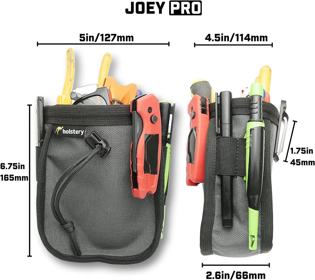 Joey Pouch PRO | Clip-On Tool Belt Bag for Tools, Screws, and Nails - Great for an Electrician, HVAC Tech, Plumber, Carpenter, Contractor, Handy Man, and Any Tradesperson - Metal Clip