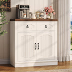LIKIMIO Storage Cabinet with Doors and Shelves, Farmhouse Kitchen Cabinet with 2 Drawers and Adjustable Shelf, Coffee Bar Cabinet Buffet Sideboard Cabinet for Dining Room, Bathroom, Entryway, White