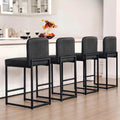ALPHA HOME 24 Inch Bar Stools, Kitchen Counter Stools with Backs, Black Bar Stools Set of 4, PU Leather Barstools, Kitchen Stools with Back&Upholstered Footrest, Sturdy Chromed Metal Steel Frame