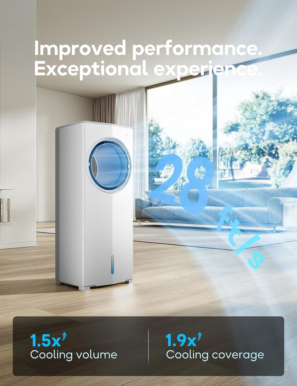 Windowless Portable Air Conditioner, 26.1" Small Evaporative Air Cooler for Room No Window, 3-Speed Settings, 4 Modes, 7H Timer, Remote Control, 4 Ice Packs, Quiet AC Unit for Bedroom, White