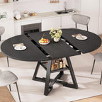 43‘’-57‘’ Extendable Round Dining Table for 4-6, Modern Industrial Kitchen Oval Dining Table with Removable Leaves, Space Saving Pedestal Base with Storage Shelf for Kitchen Living Room (Black)