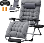 Homall Oversized Zero Gravity Chair, 32In Recliner Lounge Chair with Removable Soft Cushion and Cup Holder, Adjustable Anti Gravity Chair Folding Patio Chairs Padded for Indoor and Outdoor, Grey