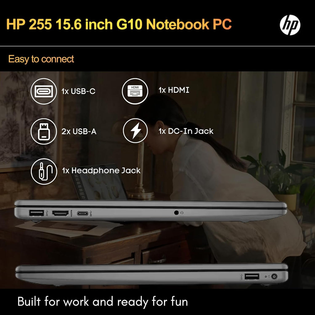 HP 255 G10 Laptop for Home or Work - Microsoft Office 365 for Web - 15.6" Full HD - Ryzen 3 7330U (Beat Intel i5-1135G7) - 16GB RAM - 256GB SSD - HDMI - USB-C - Windows 11 w/o Mouse