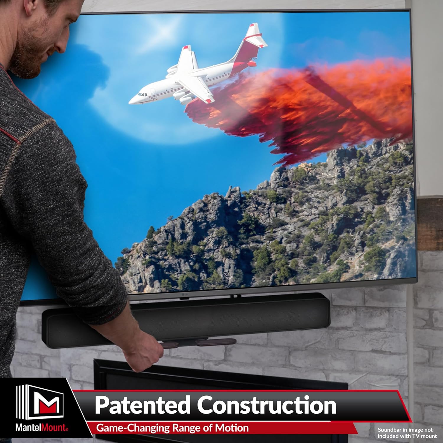 MantelMount MM540 - Above Fireplace Pull Down TV Mount for 44" to 80" Screen TVs to 90 lbs  with Patented auto-straightening  Adjustable Stops  Heat Sensor Handles & Paintable Covers