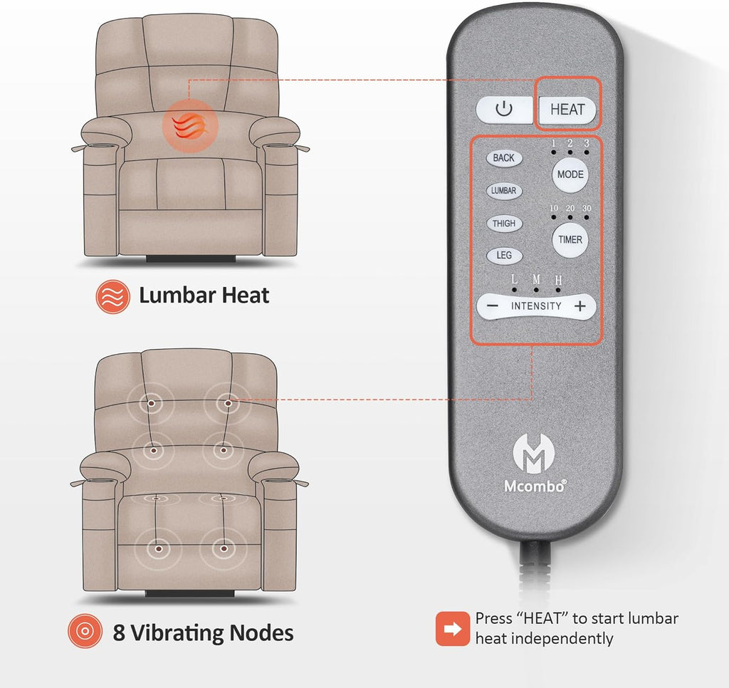 MCombo Oversized Dual Motor Power Lift Recliner Chair Sofa with Massage and Heat for Big Elderly People, Infinite Position, USB Ports, Faux Leather R7688 (Dark Grey, Large-Oversize)