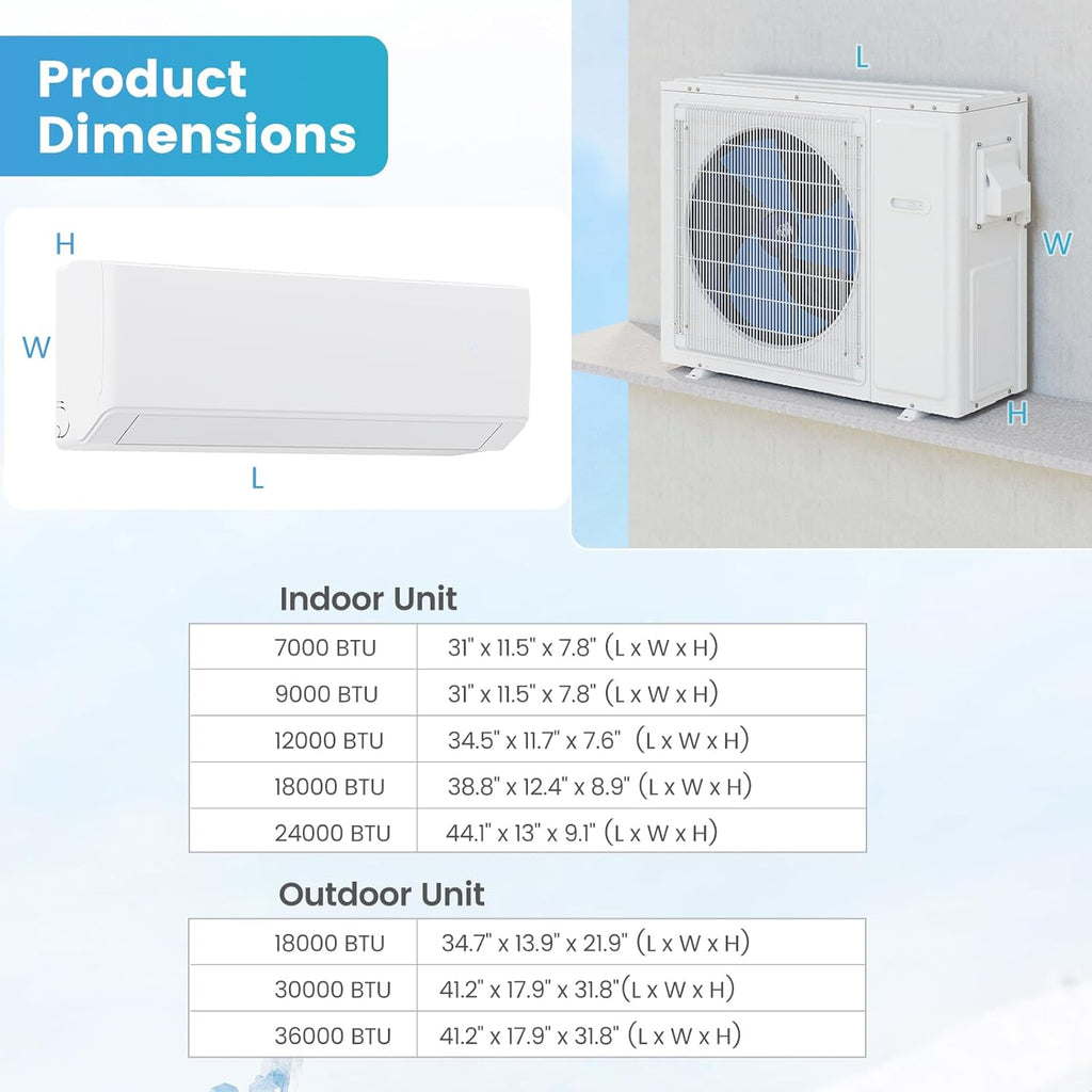 SIMOE 36000 BTU Tri 3 Zone Multi Zones Mini Split AC Heat Pump Full Set, Mini Split Air Conditioner, Wifi-Enabled 23 SEER2, 9k+9k+12k BTU, 208-230V, Ductless Energy Star, Installation Kit
