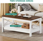 YITAHOME Coffee Table for Living Room, Modern Farmhouse Coffee Table with Storage, 2-Tier Center Table Wood Living Room Table Accent Cocktail with Sturdy Frame, Brown