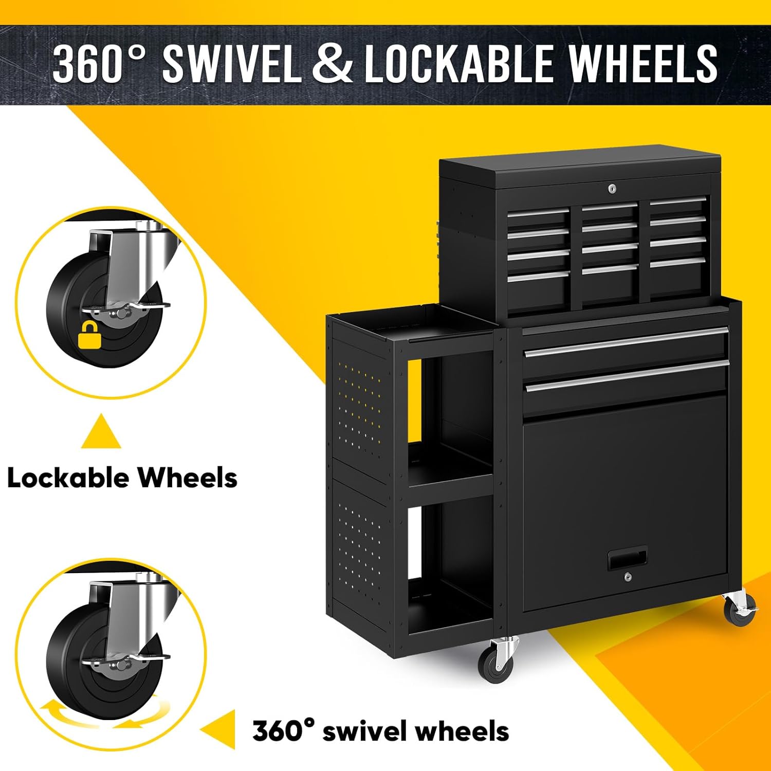 8-Drawers Rolling Tool Chest with Wheels, 3-in-1 Exclusive Tool Box Combo with Removable 4-Tire Utility Cart, 30% Extra Storage Rolling Tool Cabinet for Garage Workshop, 35”W x 13”D x 43”H-2026