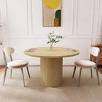 47 Inch Round Dining Table, Farmhouse Fluted Dining Kitchen Table, Modern Wood Small Circle Dining Table for Kitchen Living Room, Natural