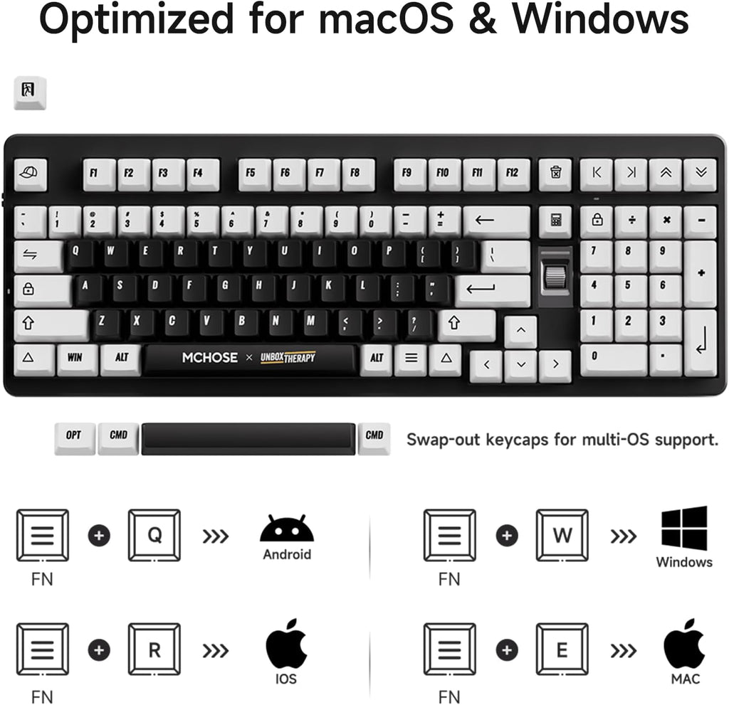 MCHOSE UT98 Wireless Mechanical Keyboard Compact Gaming Keyboard with Knob Tri-Mode Connection Hot Swappable Custom Creamy Keyboard Gasket Structure Pre-lubed Linear Switches RGB Classic ICY