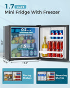 Feelfunn Small Fridge with Freezer - 1.7 Cu.Ft Single Door Mini Fridge with Adjustable Thermostat, Energy Saving, Low Noise, Small Refrigerator for Bedroom, Office, Dorm, Apartment, Classroom - Black