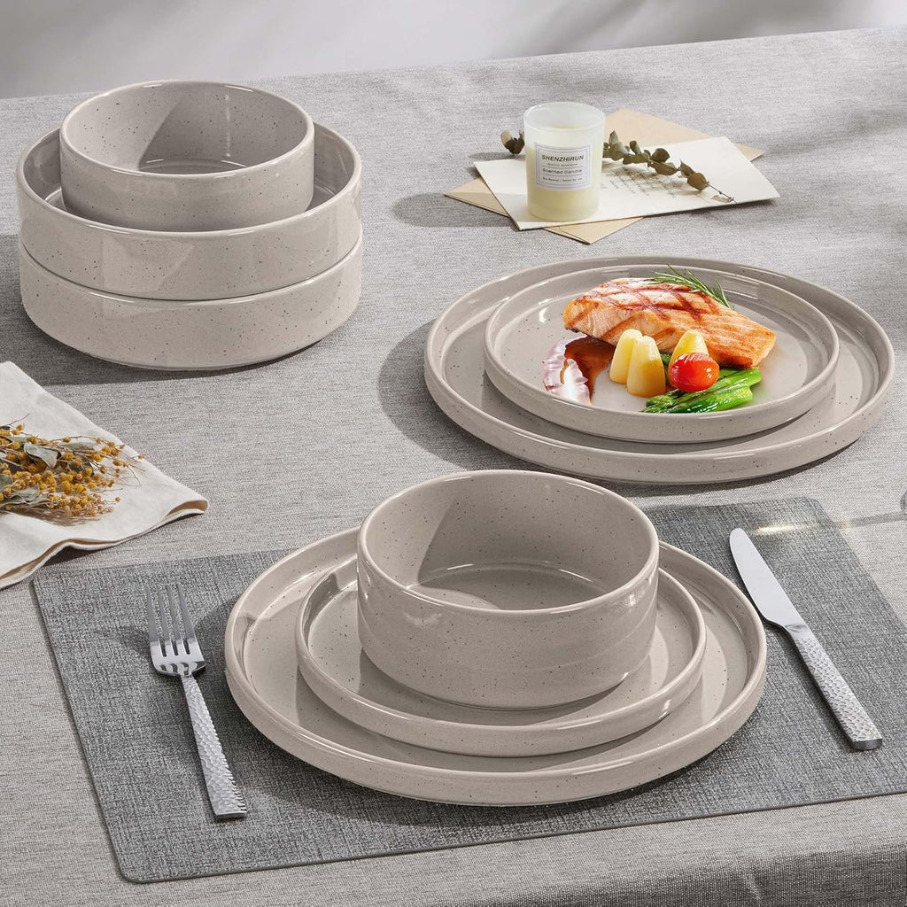 Herogo 8 Piece Plates and Bowls Set, Ceramic Dinnerware Sets with Pasta Bowls, Kitchen Dinner Ware Dishes Service for 2, Chip & Scratch Resistant Dishware, Speckled Coffee Brown