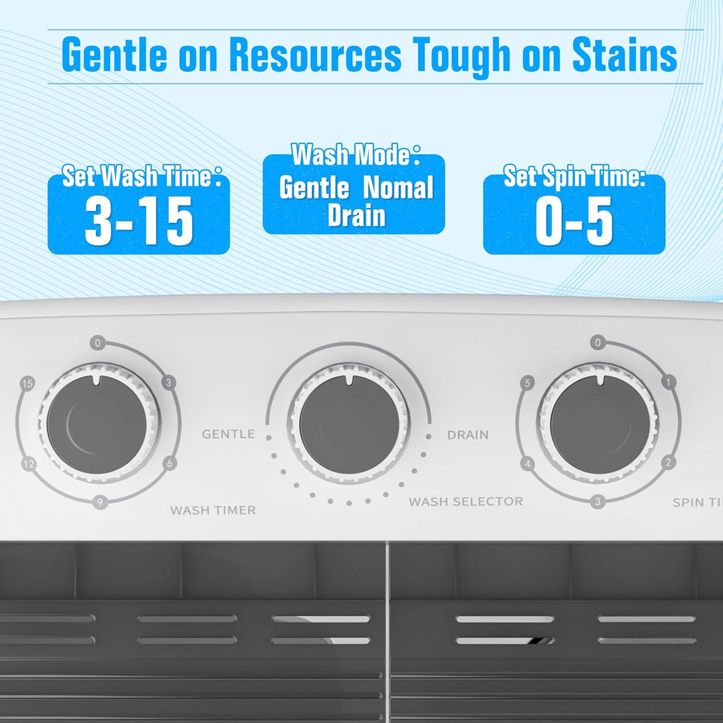 Pataku Portable Washing Machine, 17.6 Lbs Compact Mini Washer and Dryer Combo,Twin Tub Laundry Washer with Spin Cycle, Soaking Function Ideal for Apartment, Dorms, RVs Camping, Grey