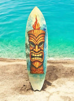 JennyGems Tiki Surfboard Wall Art Polynesian Tropical PVC Decor, Outdoor Tiki Mask Surfboard Sign for Patio, Beach House, Luau, or Bar Wall Display, 3 Foot