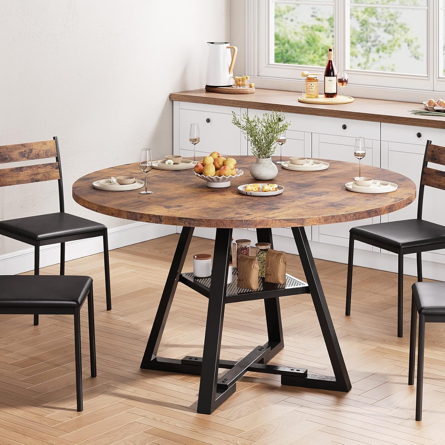 Jocoevol Round Dining Table for 4,Kitchen Dining Room Circle Dinner Pedestal Table,Space Saving Wood Kitchen & Dining Room Furniture (Vintage, 42In)