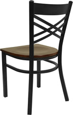Flash Furniture 2 Pack HERCULES Series Black ''X'' Back Metal Restaurant Chair - Mahogany Wood Seat