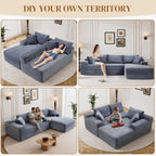95" Boneless Cloud Sectional Couches for Living Room, Comfy Fluffy L Shaped Memory Foam Deep Seat Boneless Couch, Modular Sectional Sofa with Right Facing Chaise, Grey
