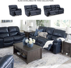 Signature Design By Ashley Leesworth Modern Power Rocker Recliner, USB Port, Gentle Rocking, Top Grain Leather and Matched Leather, 41" W x 41" D x 41" H, Blue