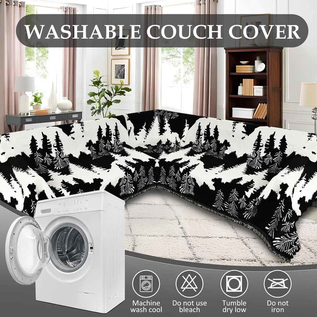 1OO% Waterproof Sectional Couch Covers for Dogs L Shaped Corner Sofa Cover Washable Chenille Sofa Slipcovers Blanket Modern Jacquard Pet Furniture Protector (91"x252", Black Forest)
