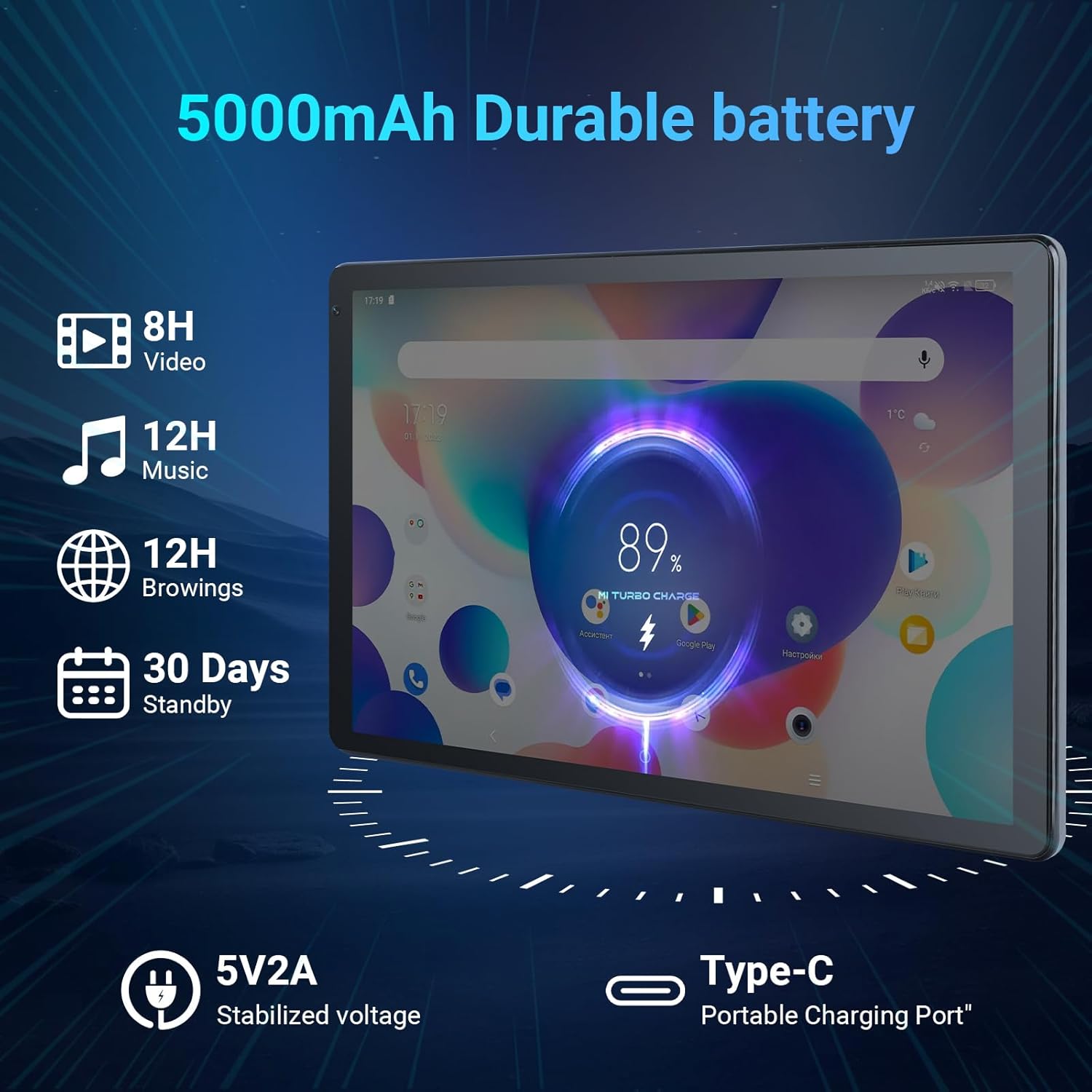 Tablet 10.1" Android Tablet, Octa-Core Processor, 10GB RAM+128GB ROM 1TB Expandable, Widevine L1 1280x800 IPS HD Touchscreen, 5MP+8MP Dual Camera Face Unlock, 5000mAh Battery WiFi 6 BT5.3,Gray