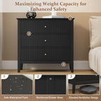 RoyalCraft 32" Large Nightstand Set of 2, Fluted Painted Bedside Table with 3 Spacious Drawers, Modern Tall End Table for Bedroom, Black