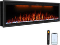 Benrocks 60'' WiFi- Enabled Electric Fireplace Inserts - Alexa & App Control, Slim Recessed & Wall Mounted, 13 * 13 * 3 Flame Color Combinations, 750W/1500W, Black