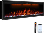 Benrocks 60'' WiFi- Enabled Electric Fireplace Inserts - Alexa & App Control, Slim Recessed & Wall Mounted, 13 * 13 * 3 Flame Color Combinations, 750W/1500W, Black