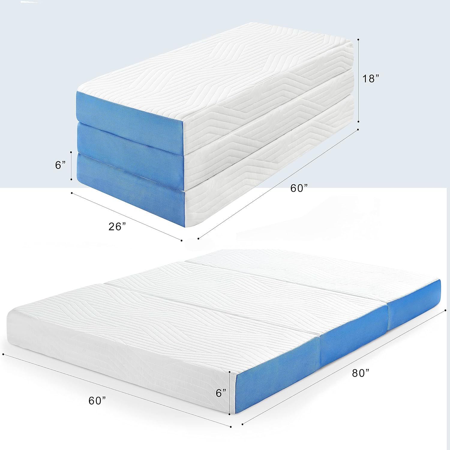 6 Inch Queen Trifold Mattress,Storage Bag Equipped with Wheels,Gel Memory Foam Mattress,Washable Cover,Foldable Floor Mat for Guest,RV,Portable(80“x 60“x 6“)