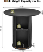 31.5" Round Dining Table for 2-4, Modern Kitchen Table with 2-Tier Storage Shelf, Small Wooden Circle Dining Tables with Fluted Base for Home Dining Room Living Room (Black)
